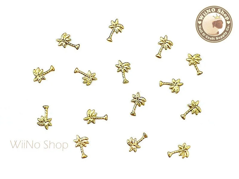 Soft nail gel finish-Gold Palm Tree Metal Studs - 10 pcs