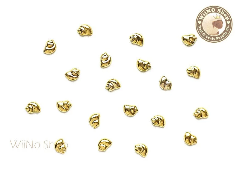 Metallic nail art toppers-Gold Mini Spiral Seashell Metal Studs - 10 pcs