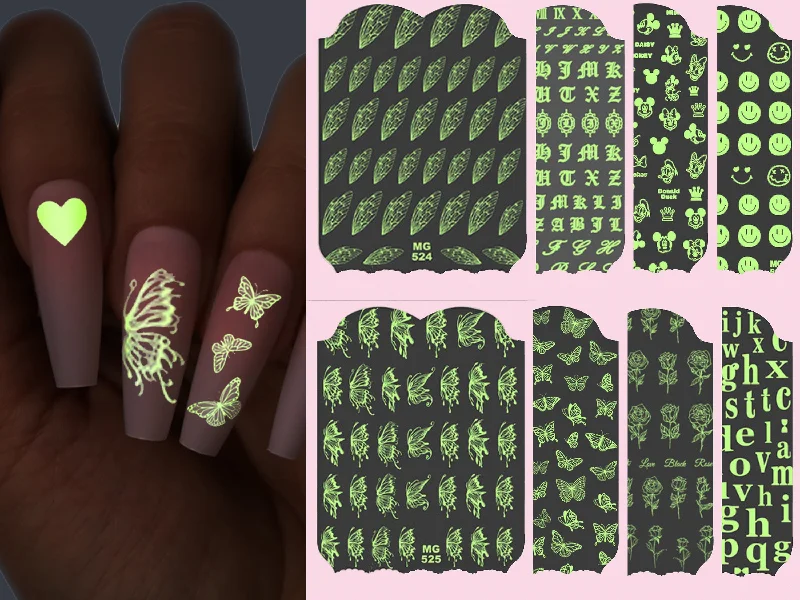 Gel nail polish starter kits-Fairy Tale Butterfly nail sticker/ Halloween Glow in the dark Night Life Party 3D Nail Art Self Adhesive Decals