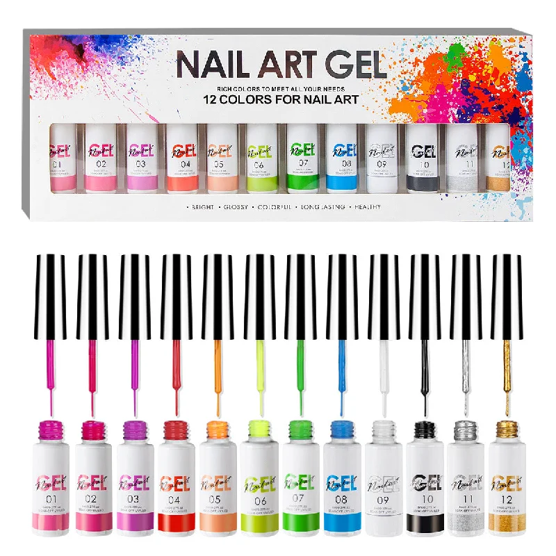 Anti-fade nail gloss-Wholesale 12 Colors Painted Hook Line Glue Nail Stickers