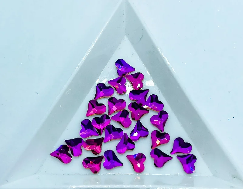 Eco-friendly nail varnish-6x7MM Purple Flare Heart Rhinestone F9-6-3