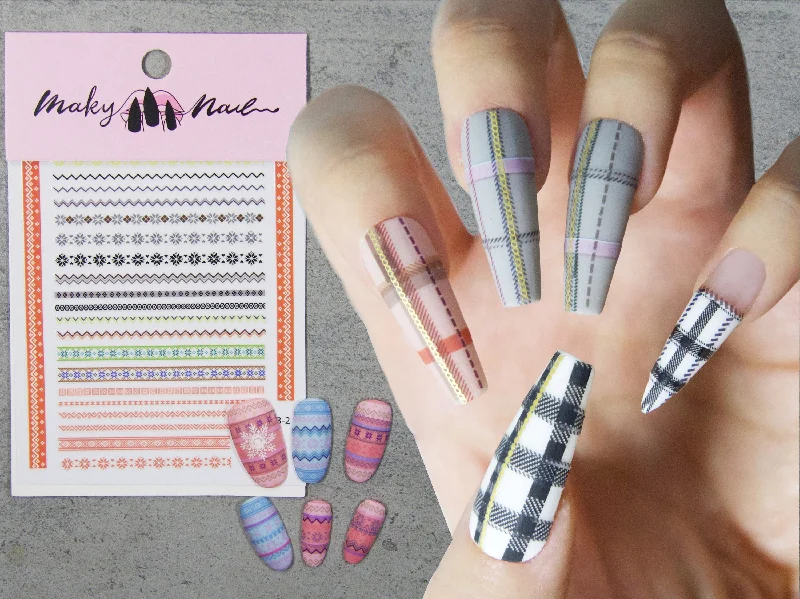 Smooth nail gel sealant-Tweed Plaid Pattern Nail Art Sticker/ Stripe Checkered Peel Off Tips Stickers