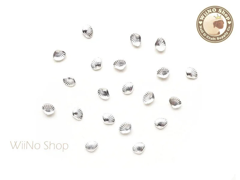 Crystal nail art stones-3mm Silver Clam Seashell Metal Studs - 10 pcs