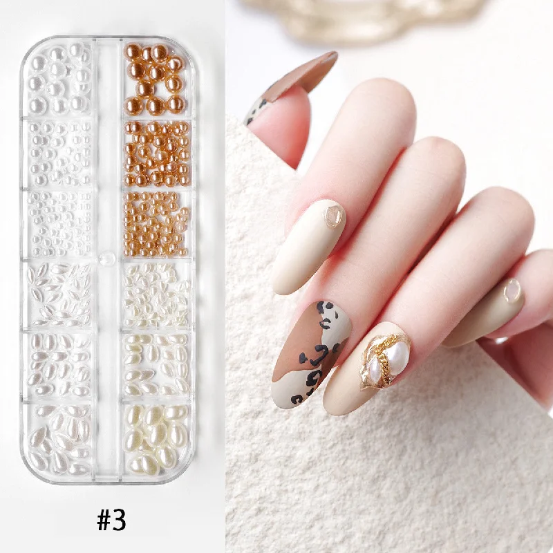 Sparkle nail art stones-12 Grids Rococo Mixed Iridescent Pearls