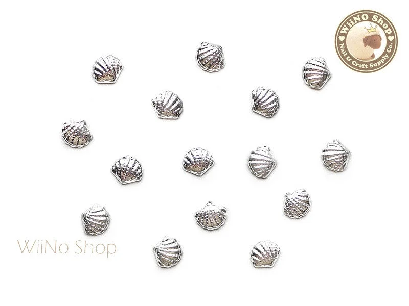 Mirror-effect nail glitter-Silver Cockle Seashell Metal Studs - 10 pcs