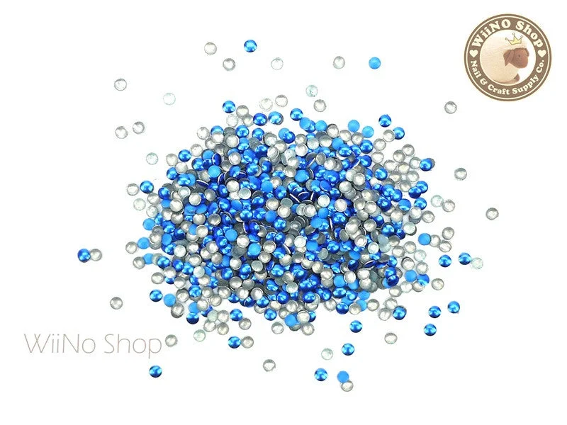 Non-toxic nail polish-2mm Blue Mix Round Metal Studs - 100 pcs