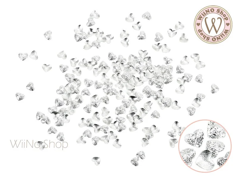 Glitter nail gel overlay-Silver Textured Heart Metal Studs - 25 pcs (2.2mm/3mm)