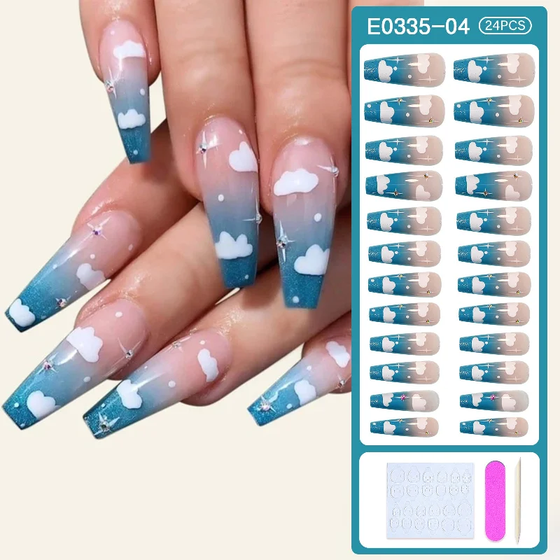 Organic nail gel polish-Wholesale Blue Sky Clouds Gradient Rhinestone Nail Stickers