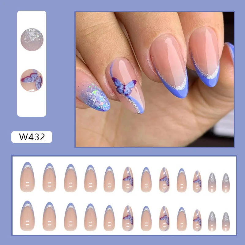 Salon-grade nail acrylic-Wholesale Fantasy Blue Purple Glitter Almond Nail Stickers