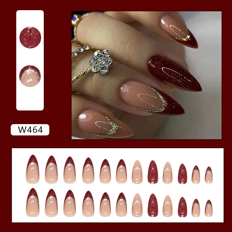 Non-toxic nail remover-Wholesale Burst Wine Red Champagne Glitter Powder Almond Nail Nail Stickers