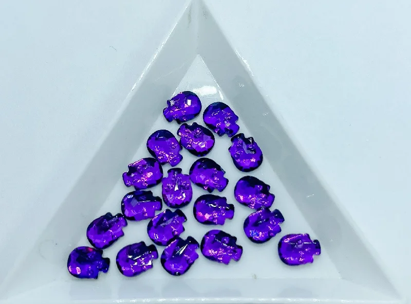 Protective nail topper-6x8MM Purple Skull Rhinestone G9-5-4