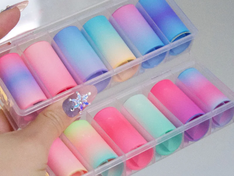 Soft nail polish finish-6pcs Iridescent Gradient Colorful Transfer Foils for Nail Art