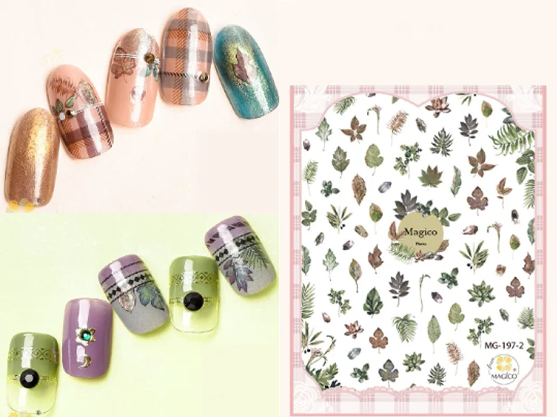 Neon nail polish shades-Green leaf Nail Art Sticker/ Leaves Forest fairy Nail DIY Tips Guides Transfer Stickers