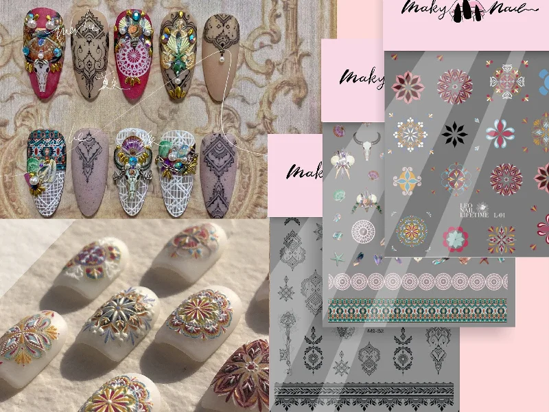 UV-cured nail polish-Mehndi Totem pattern nail sticker/ Tribe Hippy 3D Nail Art Stickers Self Adhesive Decals