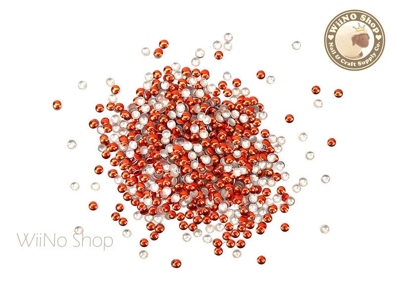 Glossy gel nail polish-2mm Orange Round Metal Studs - 100 pcs