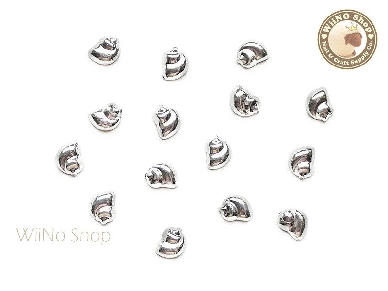 Sparkle nail art accents-Silver Spiral Seashell Metal Studs - 10 pcs