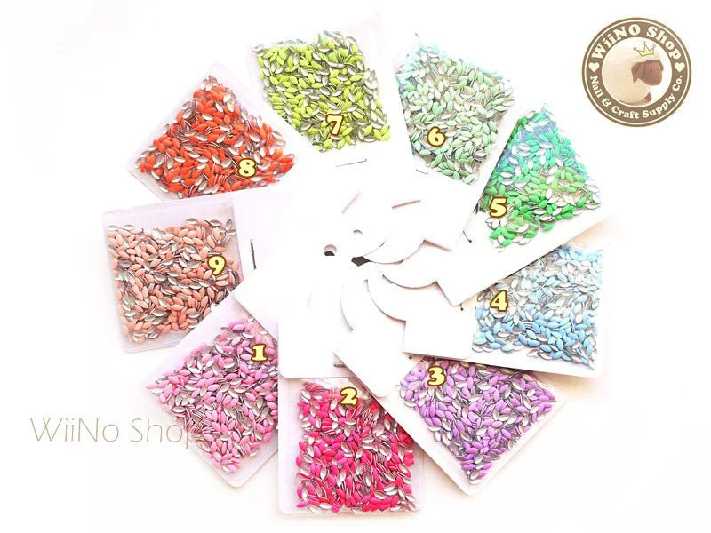 Professional nail dip kits-1.5 x 3.5mm Navette Marquise Metal Studs - 100 pcs (choice of 9 colors)