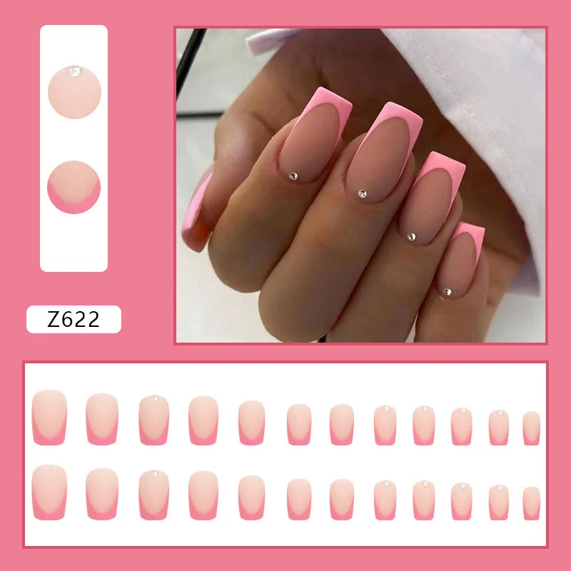 Travel-friendly nail storage-Wholesale Simple French Style Rose Pink Diamond Style Nail Stickers