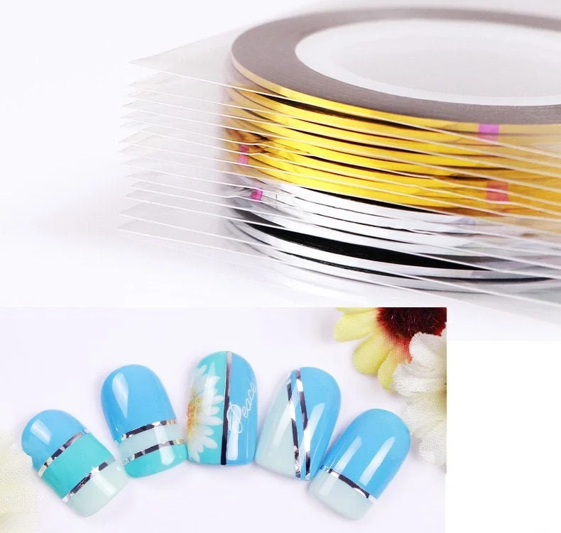 Glittery nail art toppers-2 rolls 1mm Nail deco rolled tape/ Striping Tape Line DIY Nail Art Tips Decoration Sticker