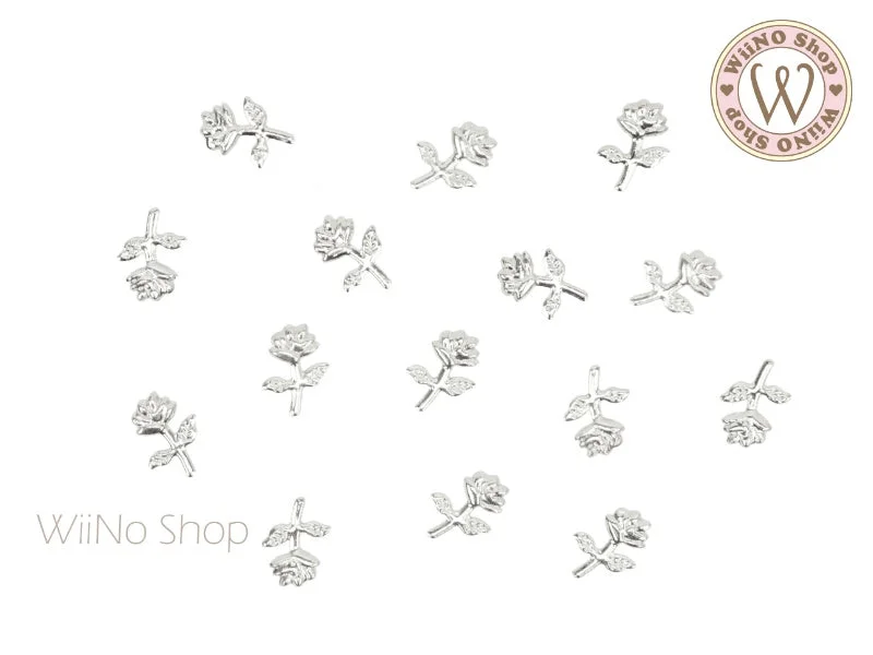 Shimmery nail art toppers-Silver Rose Metal Studs - 10 pcs