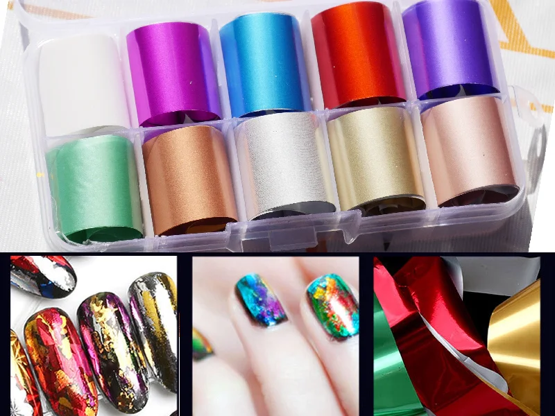 Sparkle nail polish for events-10 pcs Metallic transfer paper Foil Nail Art Sticker Decal/ DIY metallic nail transferring mirrored foil design