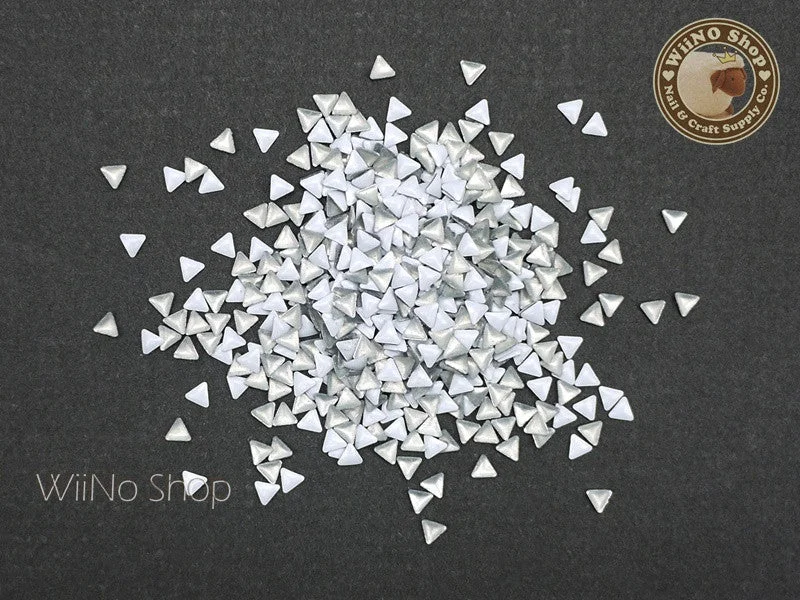 Metallic nail art designs-3mm White Triangle Metal Studs - 100 pcs