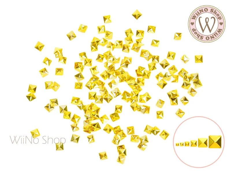 Non-smudge nail gel-Gold Square Pyramid Metal Studs - 25 pcs (1/1.2/1.5/2/3/4mm)