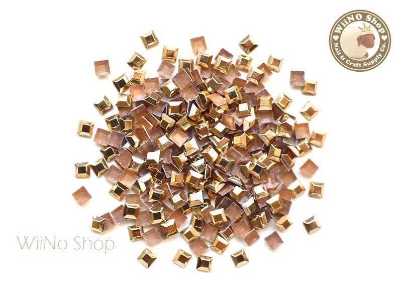 Shimmery nail art decals-3mm Rose Gold Square Metal Rhinestuds - 50 pcs