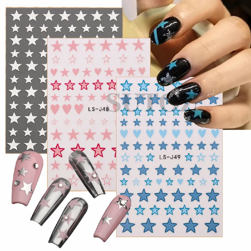 Sparkle nail polish for events-Wholesale Pentagram Love Plastic Nail Stickers