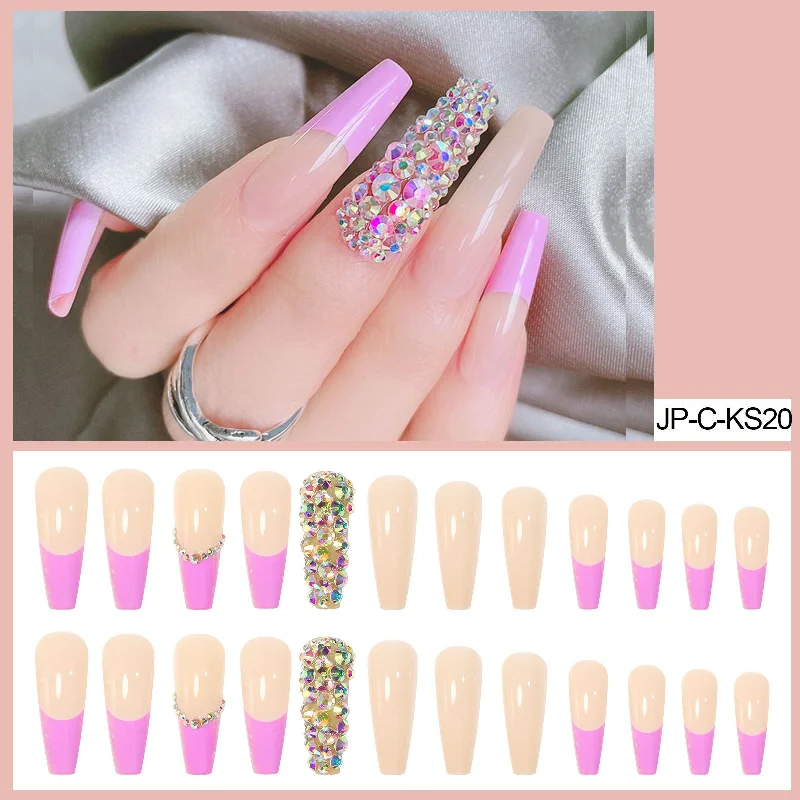 Fast-acting nail glue-Wholesale Pink Dot Diamond Ballet French Nail Patches