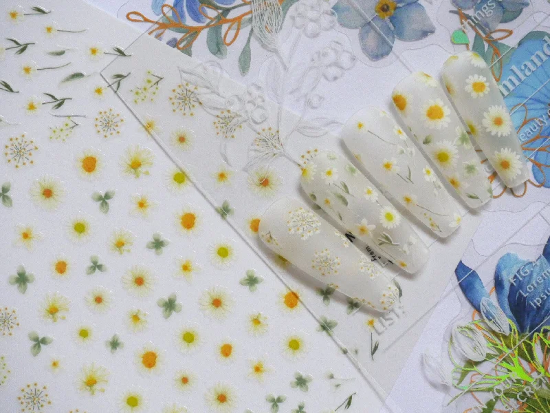 Protective nail topper-Dandelion & Daisy flower Nail Art Sticker