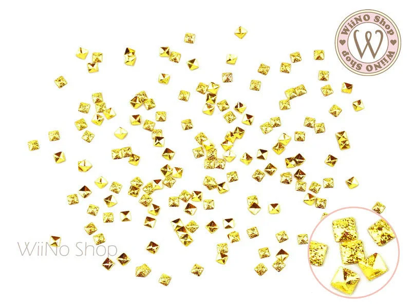 Eco-friendly nail polish-2mm Gold Textured Square Metal Studs - 25 pcs