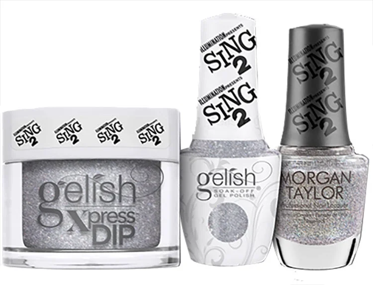 UV-gel nail polish kits-Gelish Morgan Taylor Trio Sing 2 Coming Up Crystal