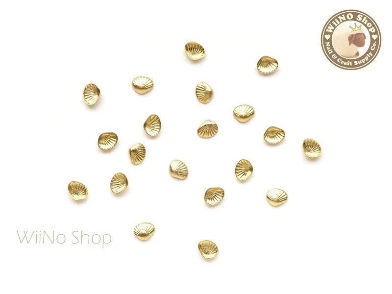 Quick-set nail top coat-3mm Gold Clam Seashell Metal Studs - 10 pcs