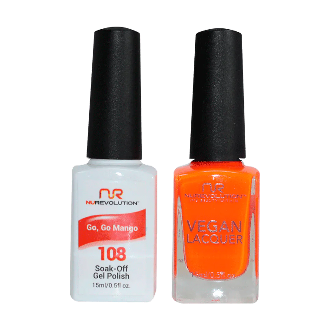 Gel nail polish starter-NuRevolution Trio Duo Gel & Lacquer 108 Go, Go Mango