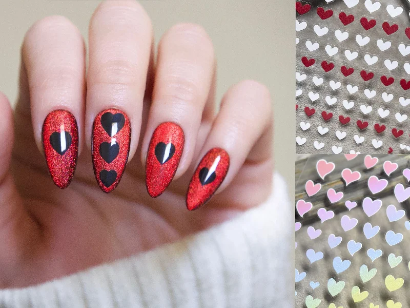 Organic nail polish-Red Heart Nail Sticker