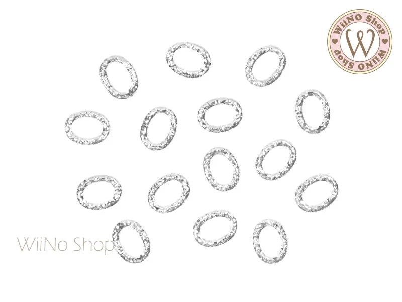 Chrome nail powder-Silver Oval Textured Frame Metal Studs - 10 pcs