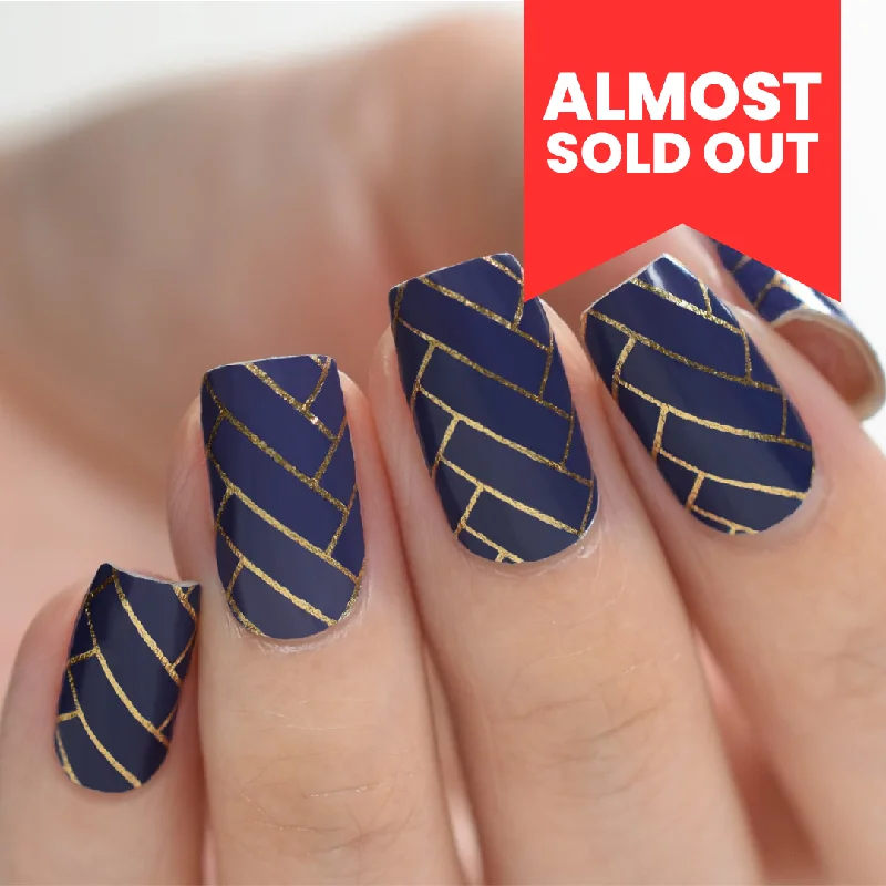 Neon nail gel polish-Nail Polish Stickers Geometric Indigo & Gold