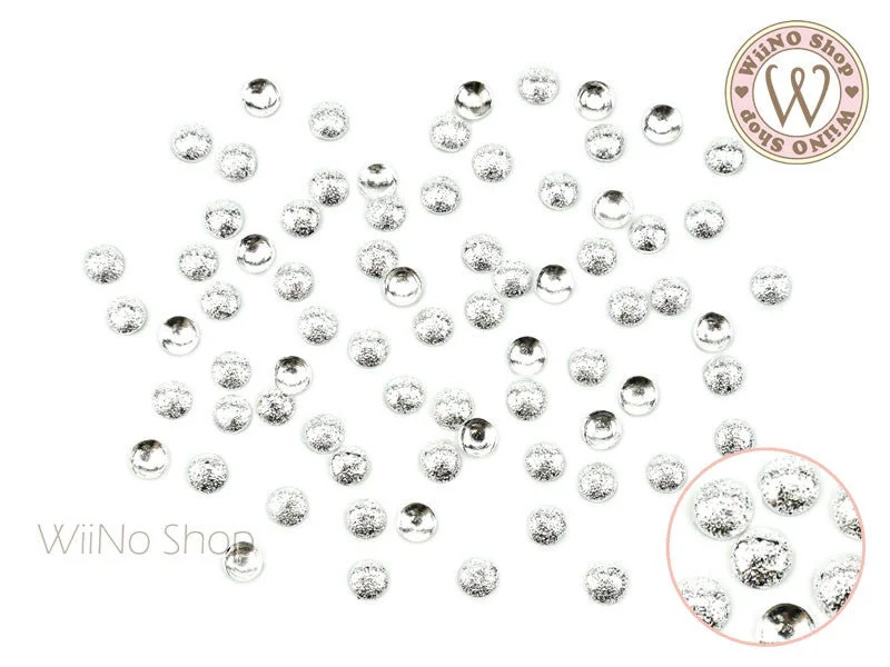 UV-cured nail polish kits-4mm Silver Textured Round Dome Metal Studs - 25 pcs