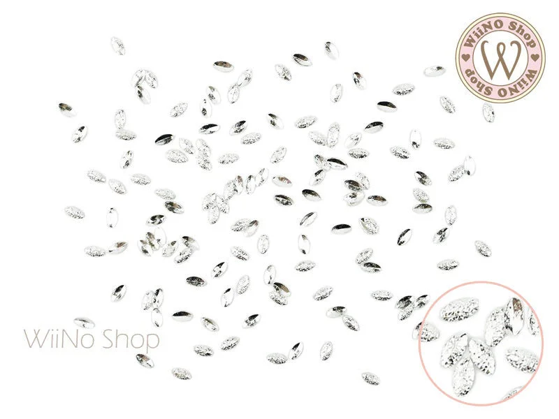 Chrome nail gel finish-2 x 3mm Silver Textured Marquise Metal Studs - 25 pcs