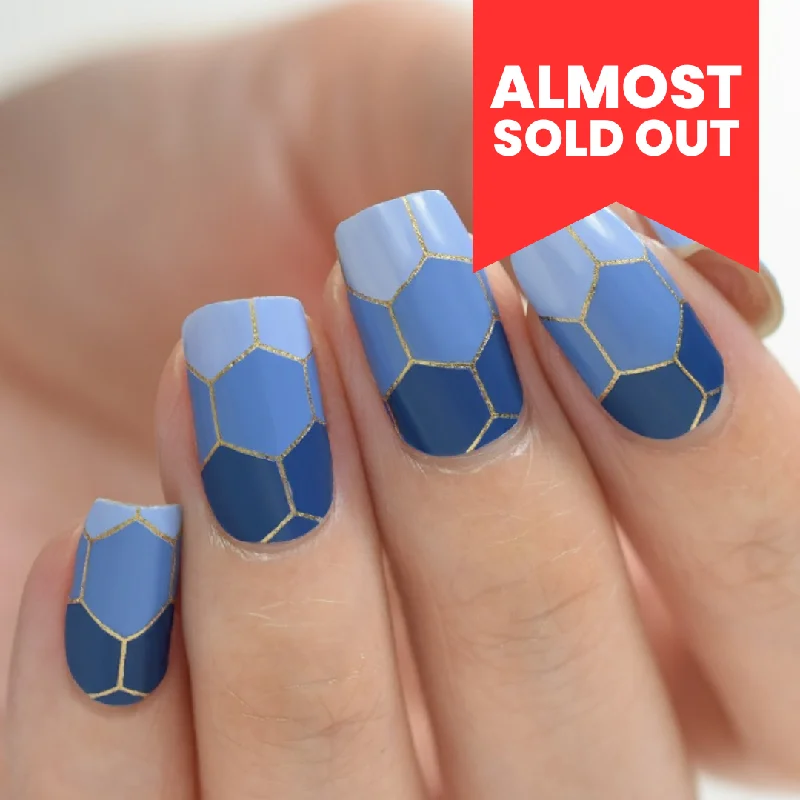 Natural nail thinner-Nail Polish Stickers Geometric Blue & Gold