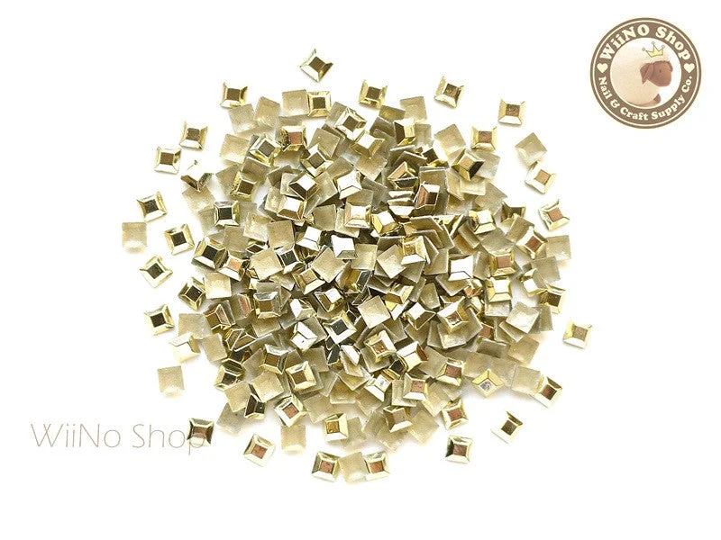 Bright nail gel shades-3mm Gold Square Metal Rhinestuds - 50 pcs