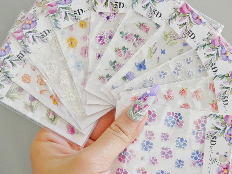 UV-resistant nail gel-5D Flower Series Embossed nail sticker/Peel off 3D Floral Nail adhesive