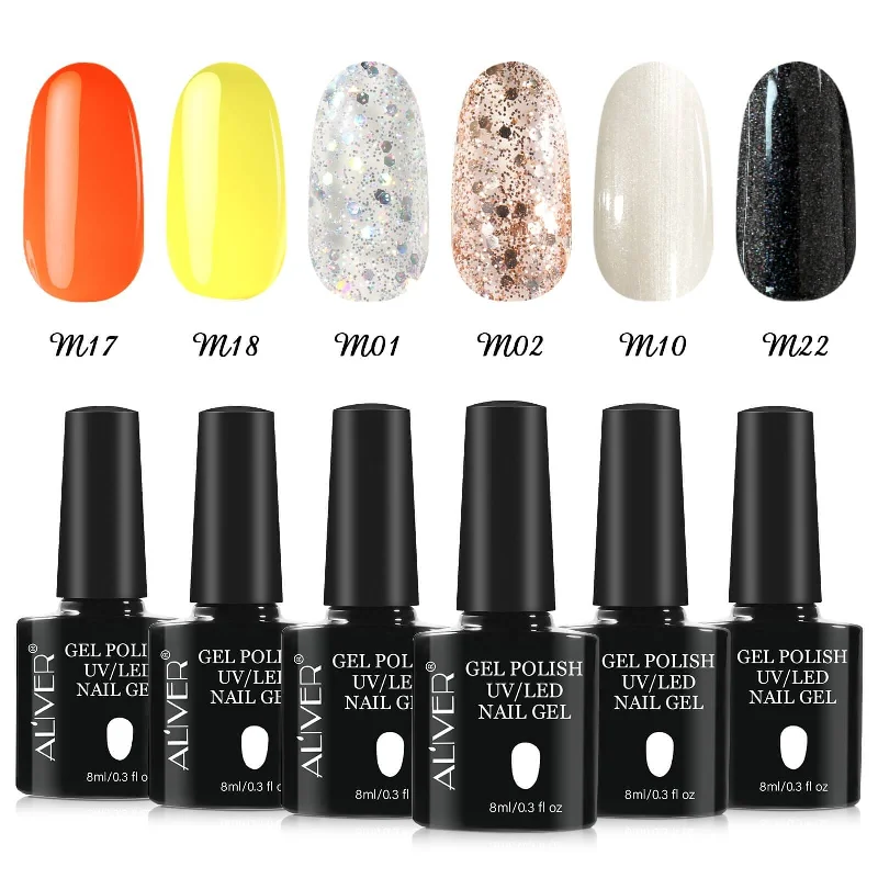 Organic nail gel polish-Aliver Orange Sparkle Gel Nail Polish Set - 6 Colors