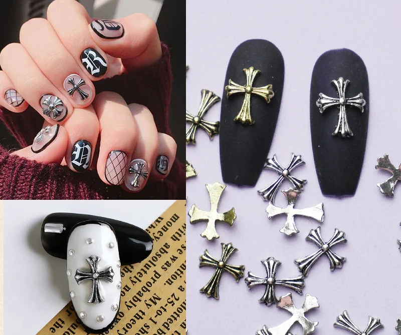 Breathable nail gel polish-5pcs Antique Cross nail decoration/gold silver Christian Nail DIY deco/ Cross charm for nail gel and polish design