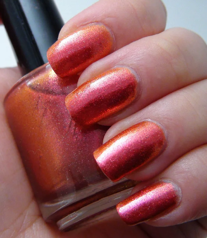 Gel nail polish essentials-Fiery the Angels Fell - coral red duochrome glass fleck shimmer