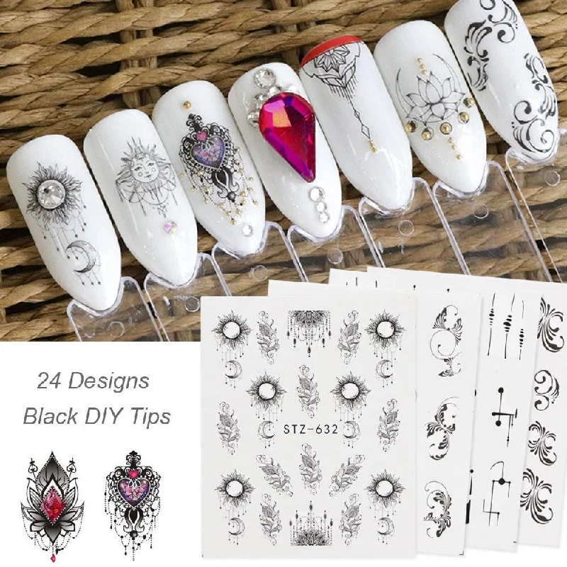 Breathable nail polish top coat-24 pcs Mehndi pattern nail tattoo/ Flower Totem nail sticker