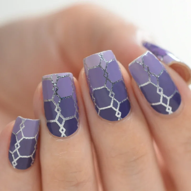 Anti-yellow nail top coat-Nail Polish Stickers Geometric Violet & Silver