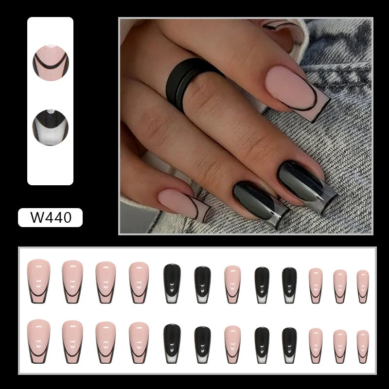 Smooth nail polish overlay-Wholesale Black Pink Solid Color Transparent French Nail Stickers