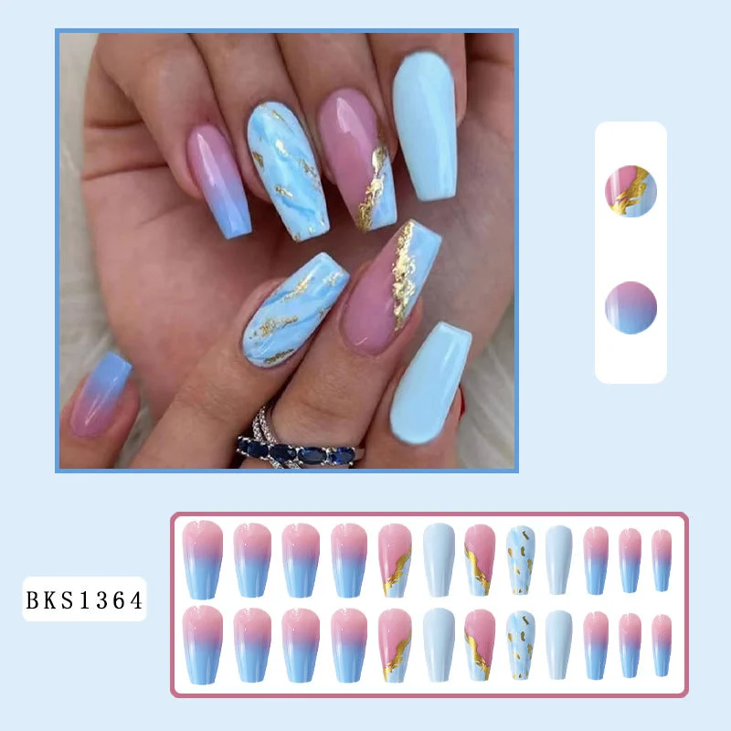 Vibrant nail gel shades-Wholesale Blue Halo Dyed Medium and Long Plastic Fake Nail Patches